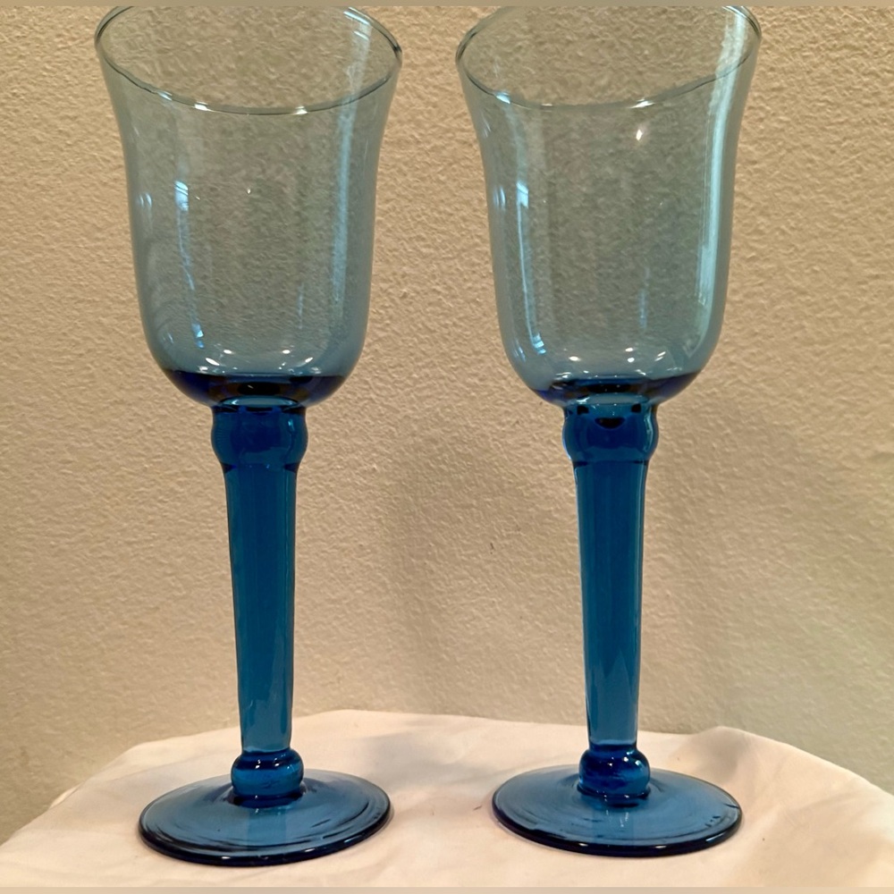 2 Colbolt Blue hand blown glasses. 9”